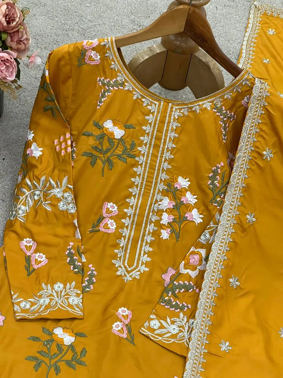 Designer Crepe Silk Embroidered Suit Set