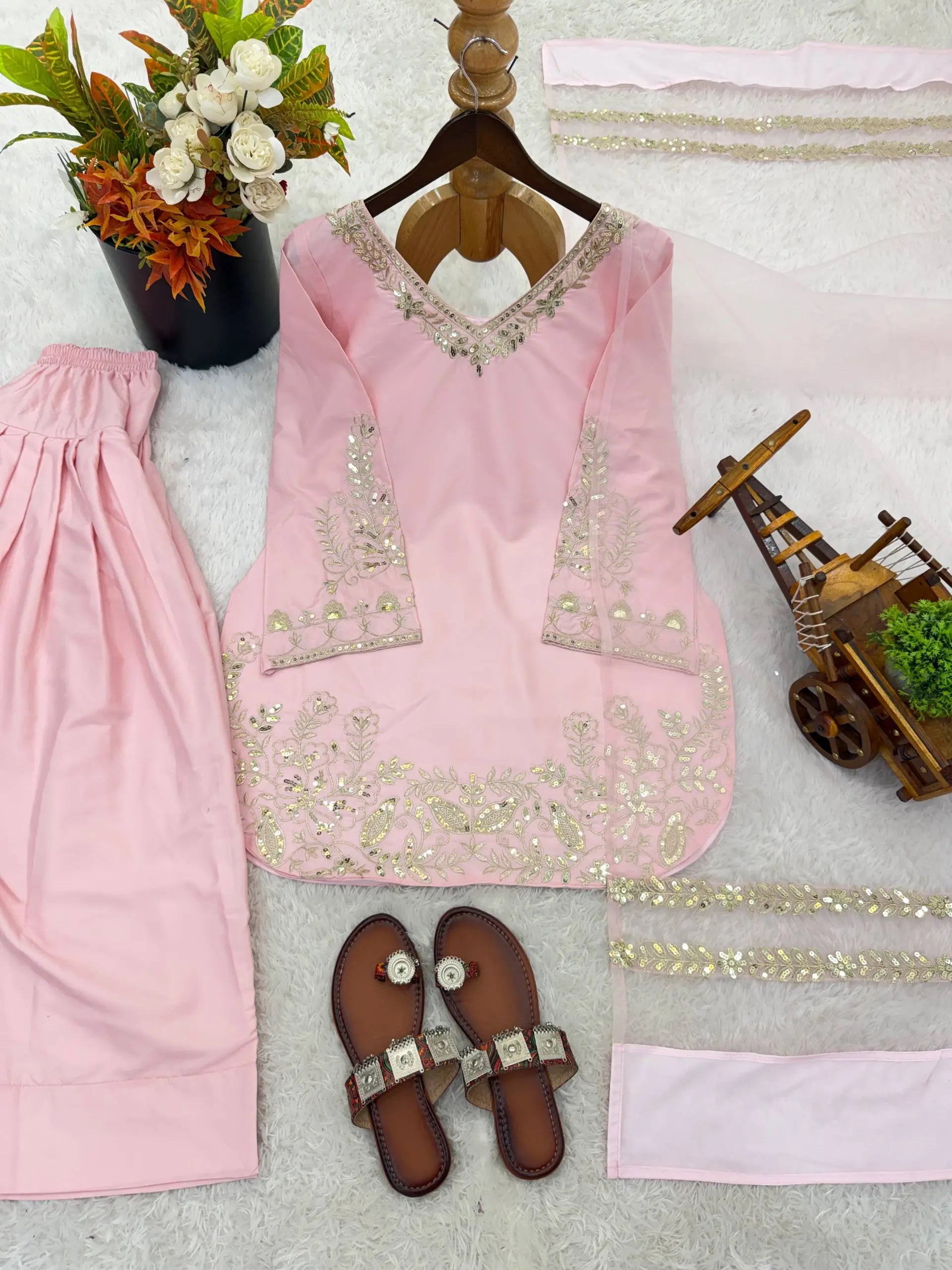 Designer Crepe Silk Embroidered Suit Set