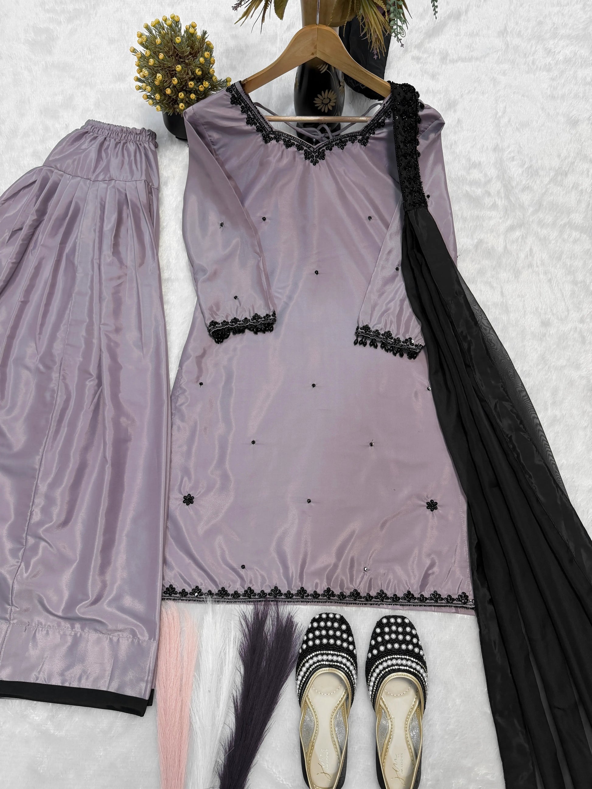 Designer Crepe Silk Embroidered Suit Set