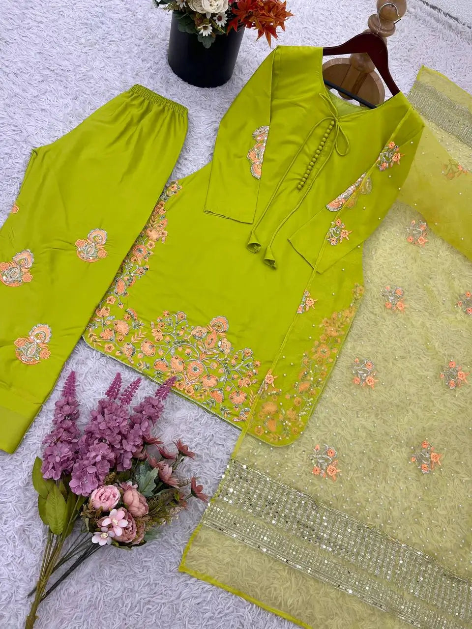 Designer Crepe Silk Embroidered Suit Set