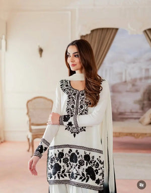 Designer Crepe Silk Embroidered Suit Set