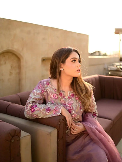 Designer Crepe Silk Embroidered Suit Set