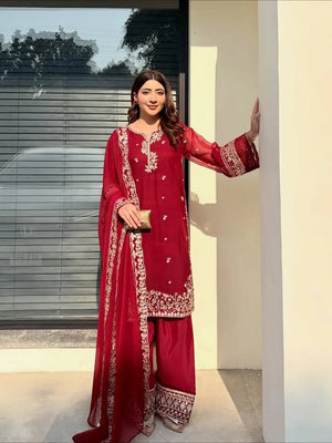 Designer Crepe Silk Embroidered Suit Set