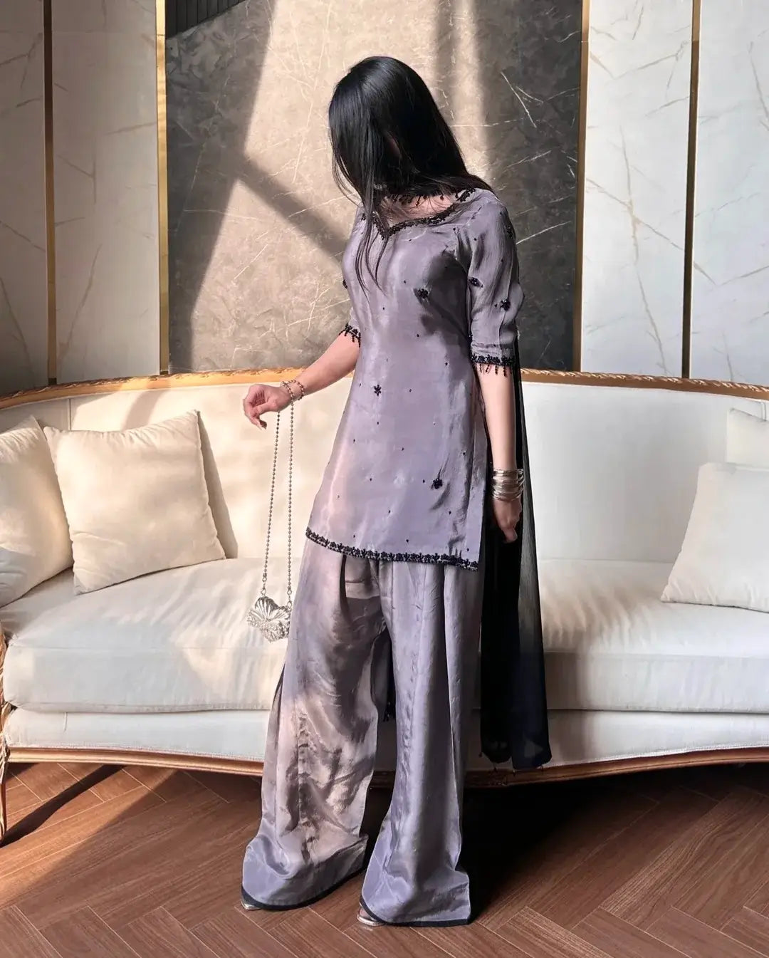 Designer Crepe Silk Embroidered Suit Set