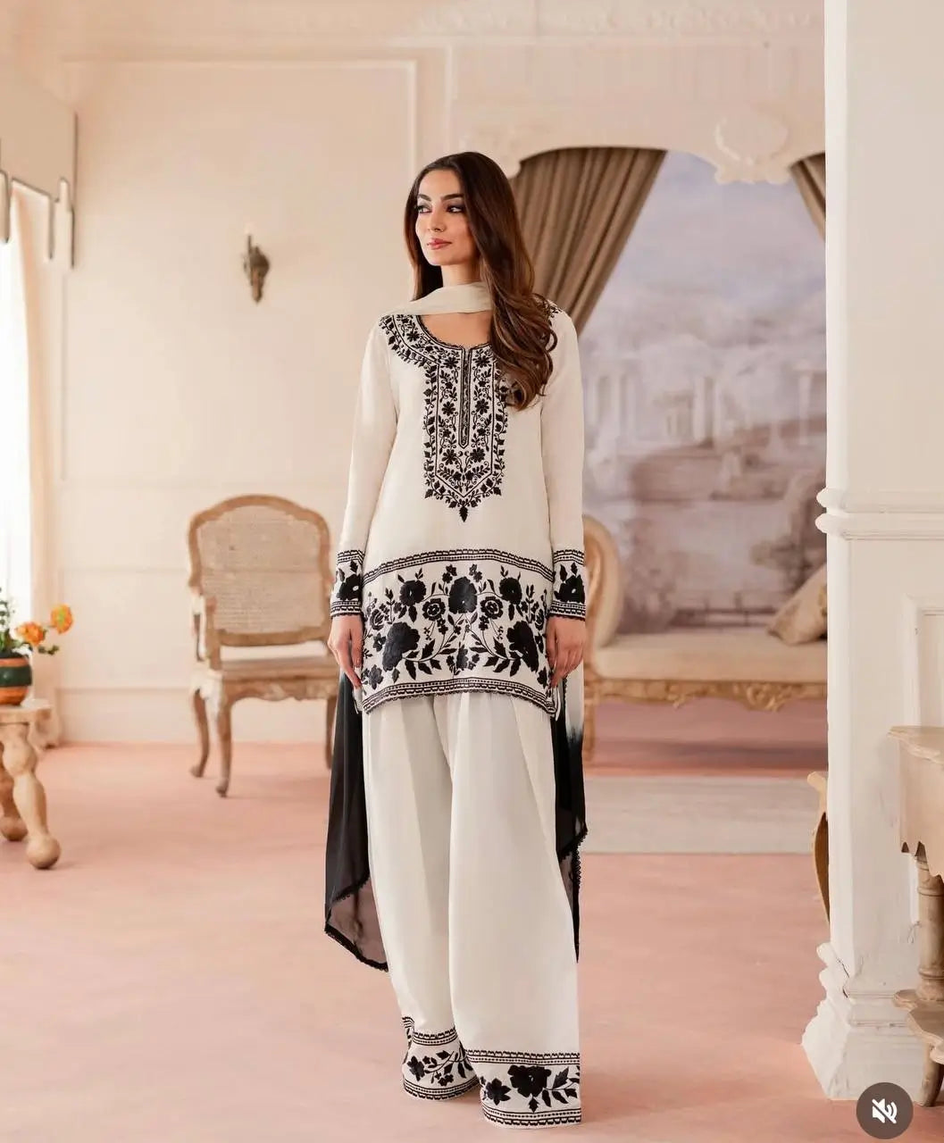 Designer Crepe Silk Embroidered Suit Set