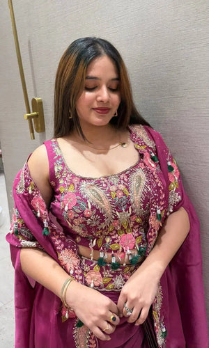 Designer Crepe Silk Sharara Set with Embroidered Shrug