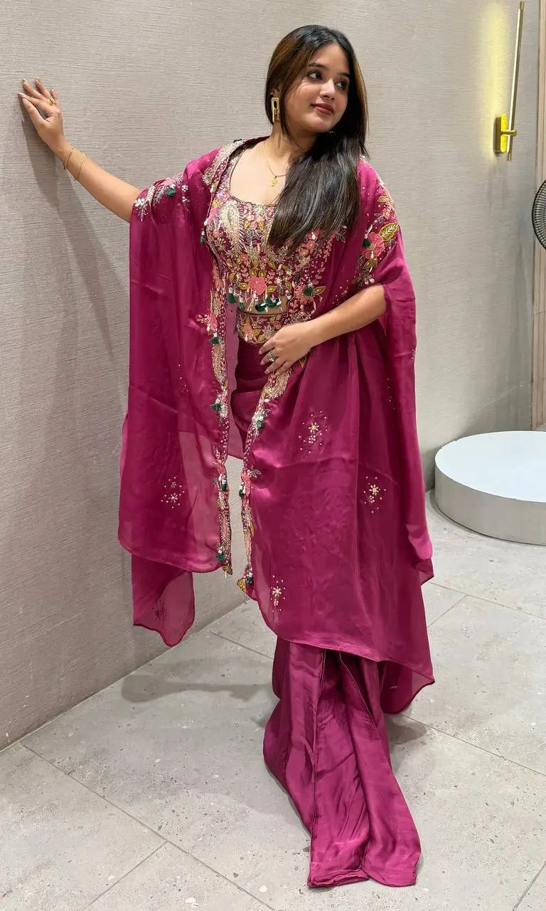 Designer Crepe Silk Sharara Set with Embroidered Shrug