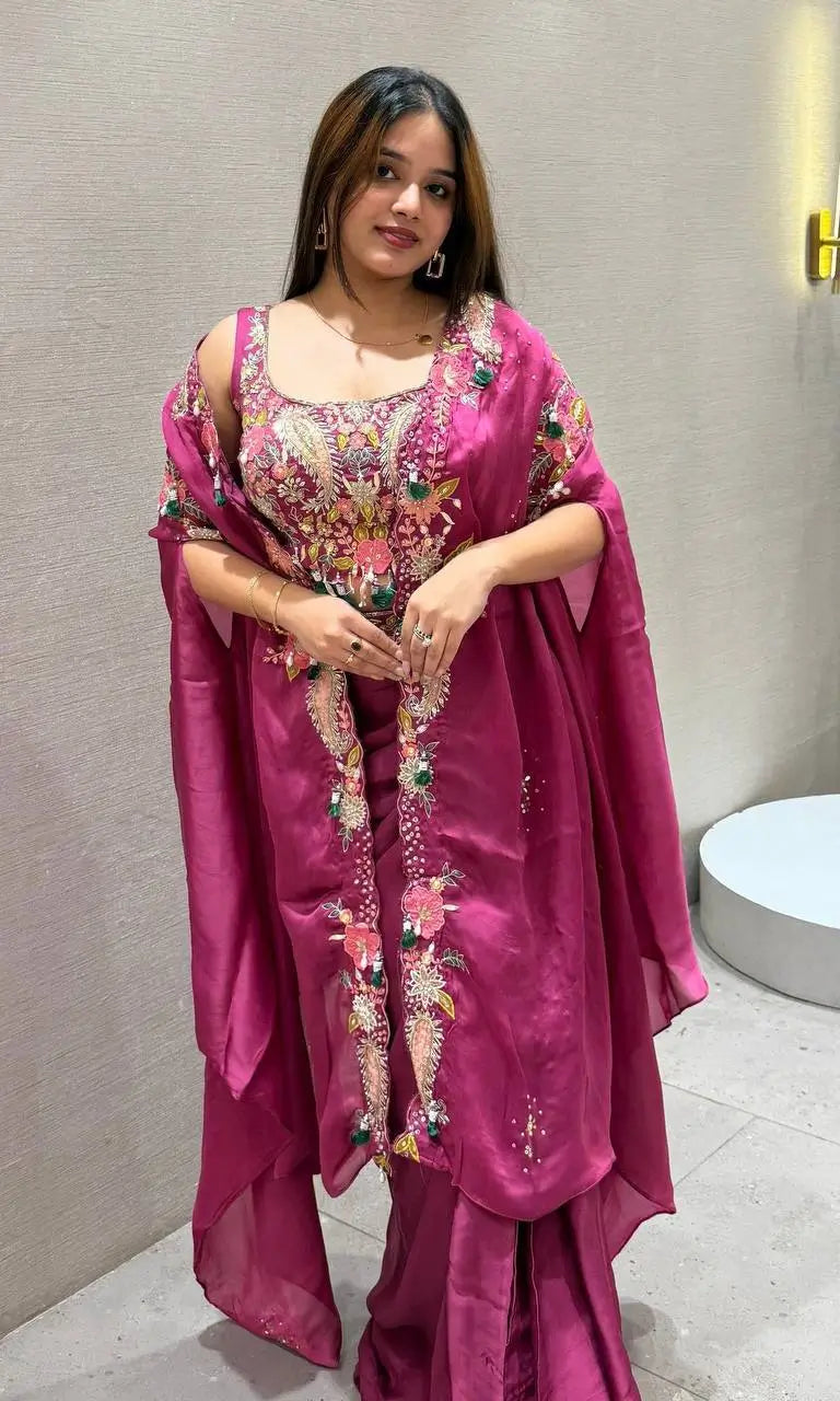 Designer Crepe Silk Sharara Set with Embroidered Shrug