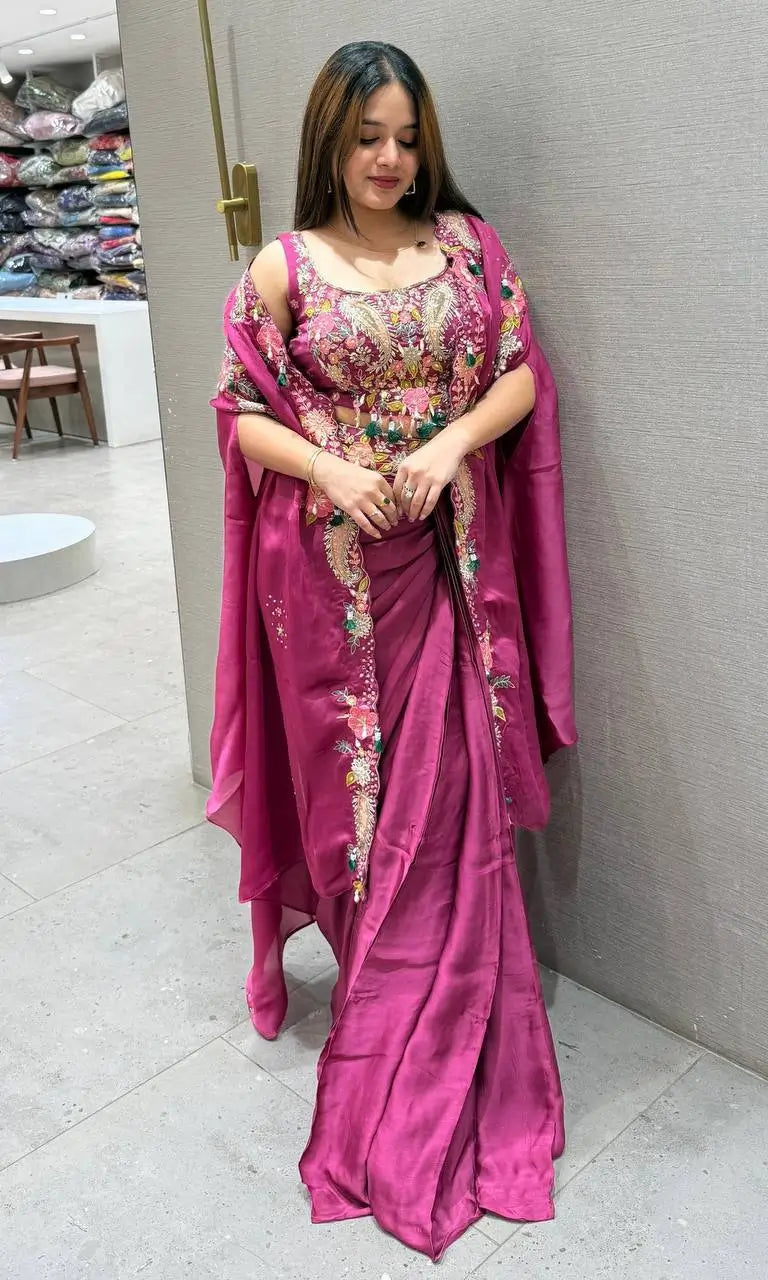 Designer Crepe Silk Sharara Set with Embroidered Shrug