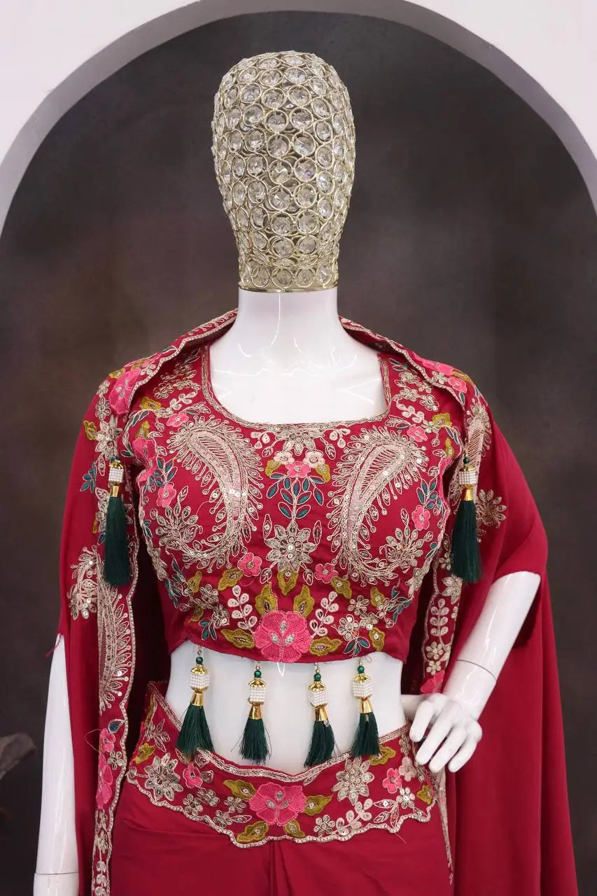 Designer Crepe Silk Sharara Set with Embroidered Shrug