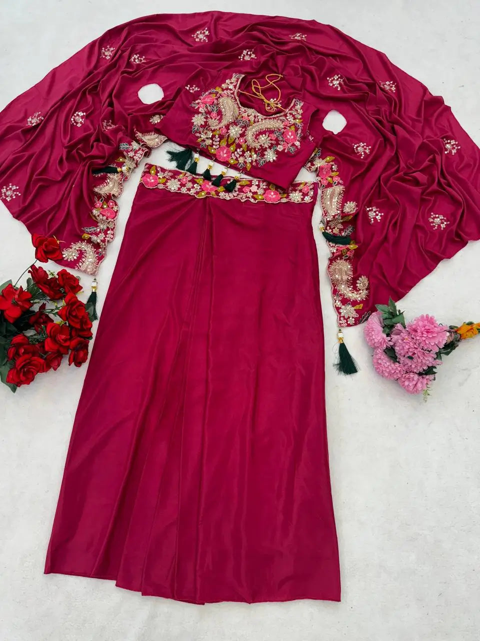 Designer Crepe Silk Sharara Set with Embroidered Shrug