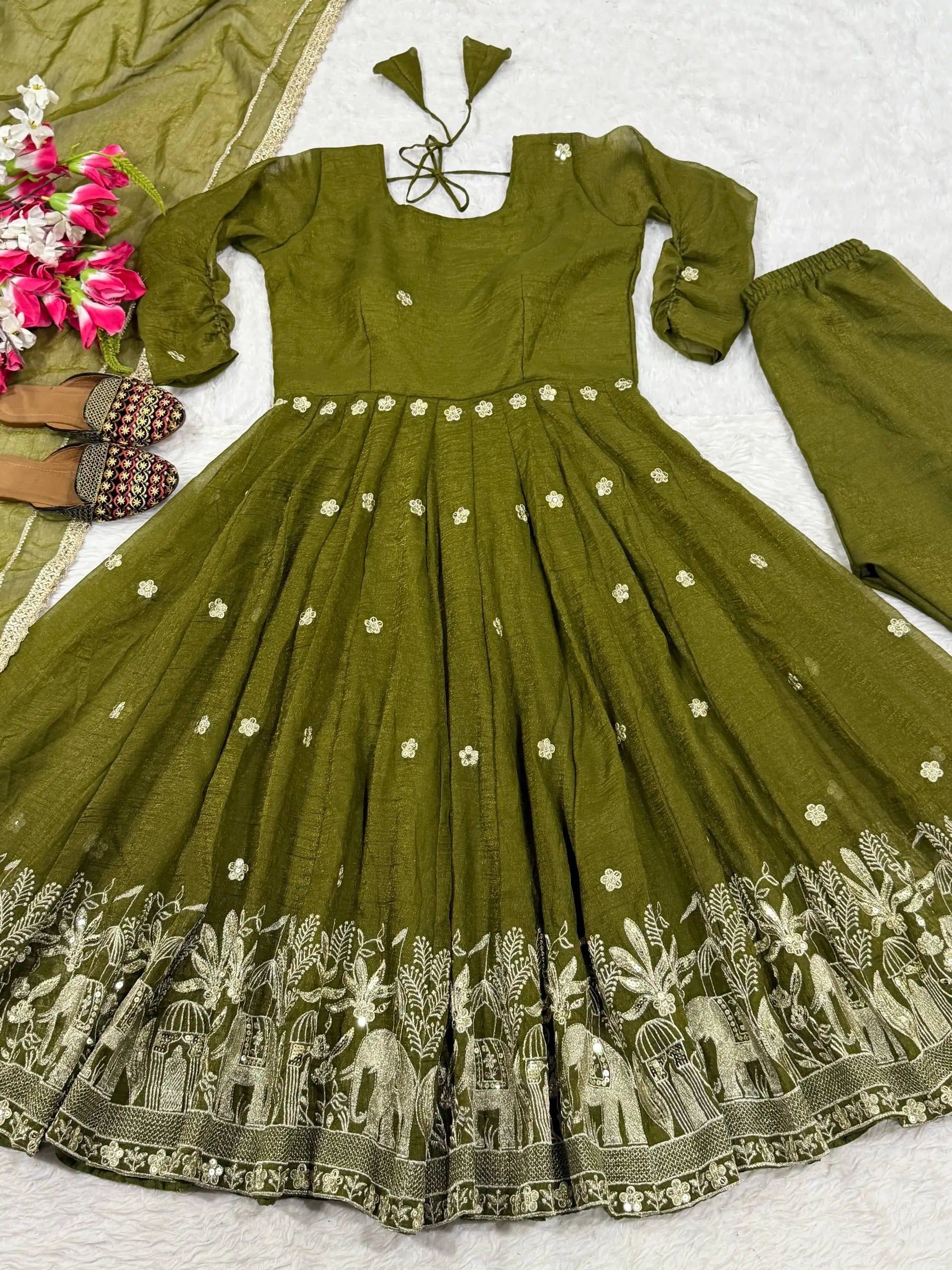Designer Crunchy Silk Anarkali Suit Set