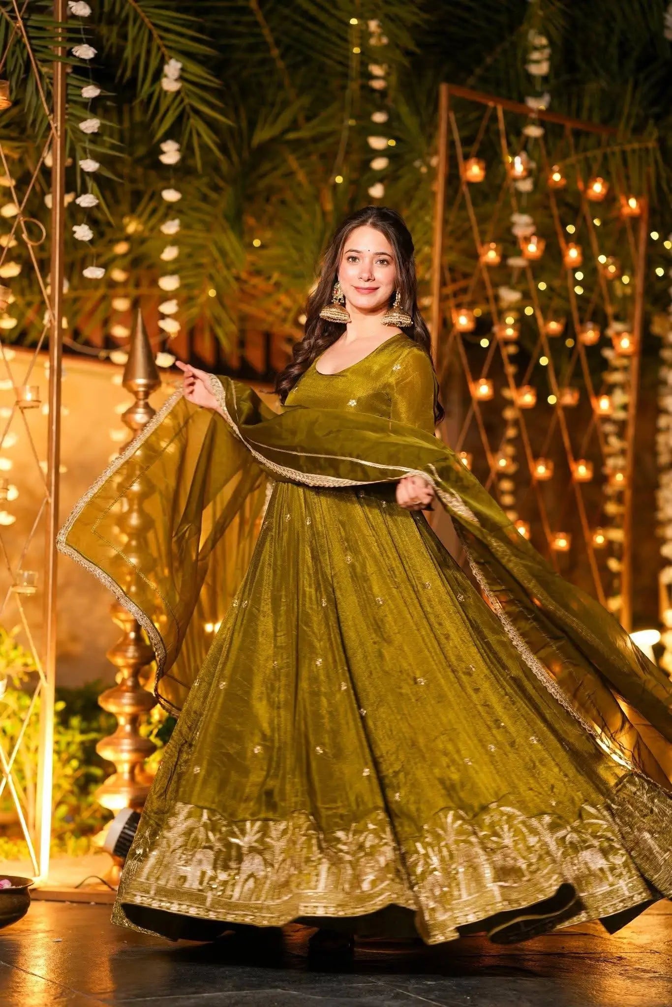 Designer Crunchy Silk Anarkali Suit Set