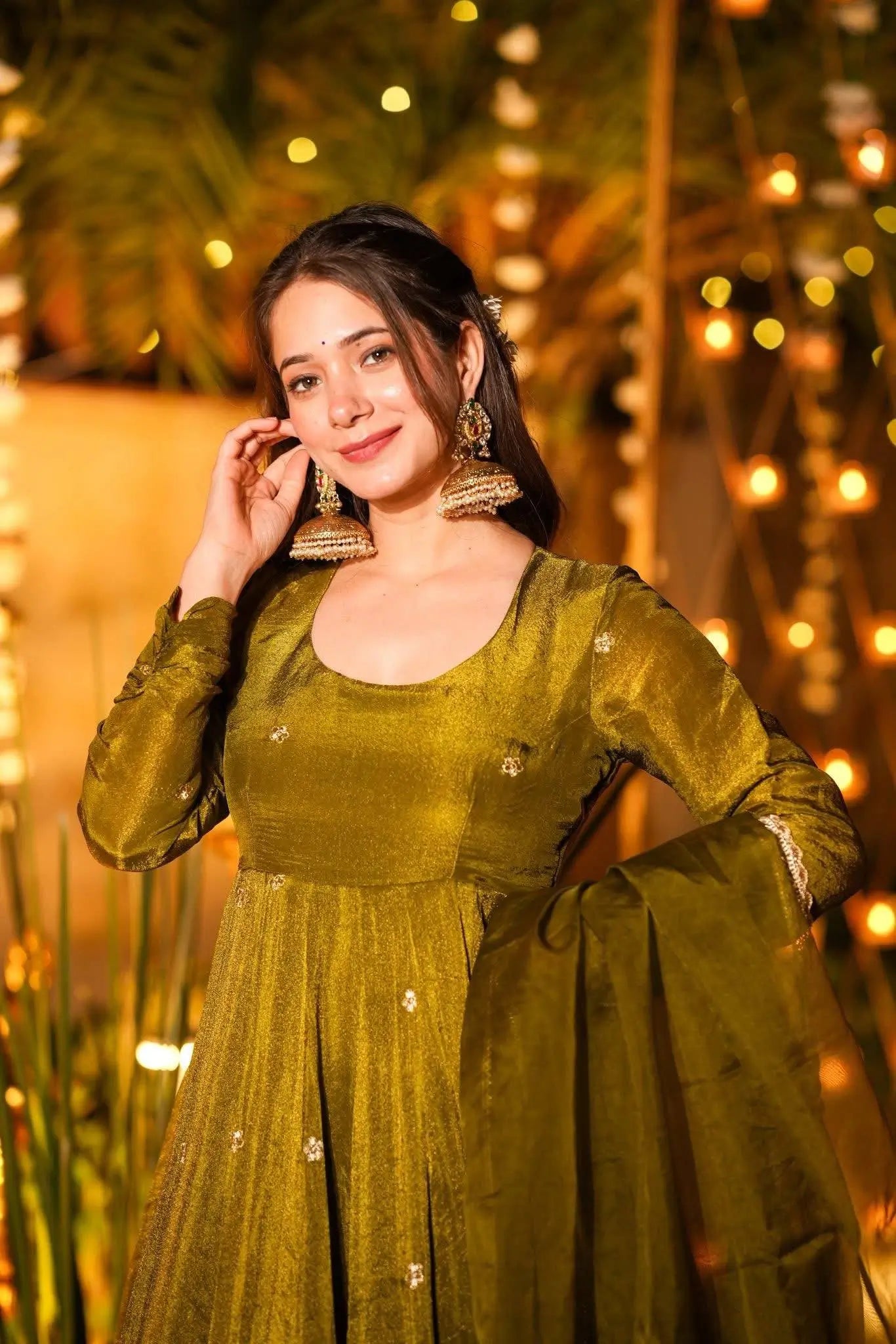 Designer Crunchy Silk Anarkali Suit Set