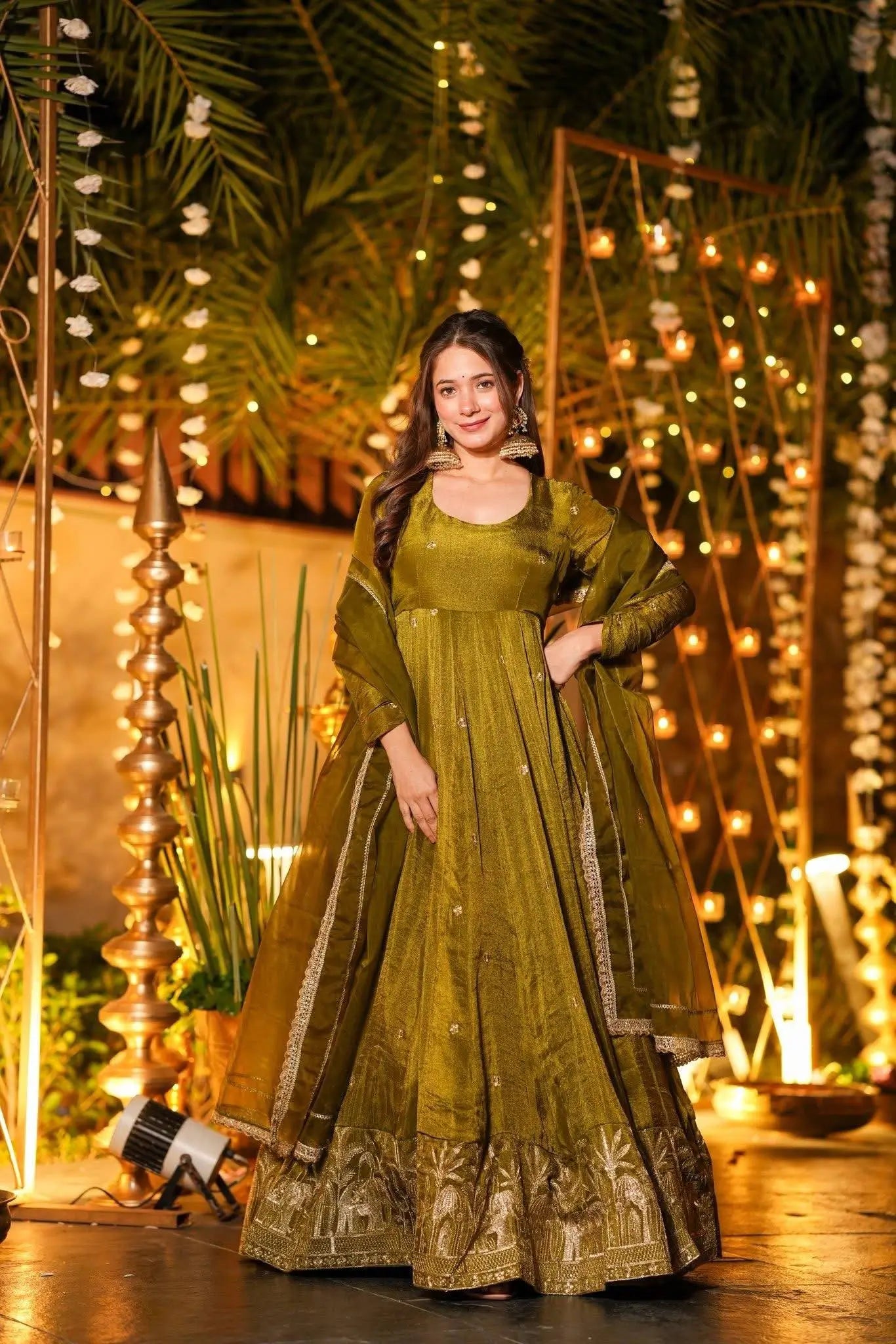 Designer Crunchy Silk Anarkali Suit Set