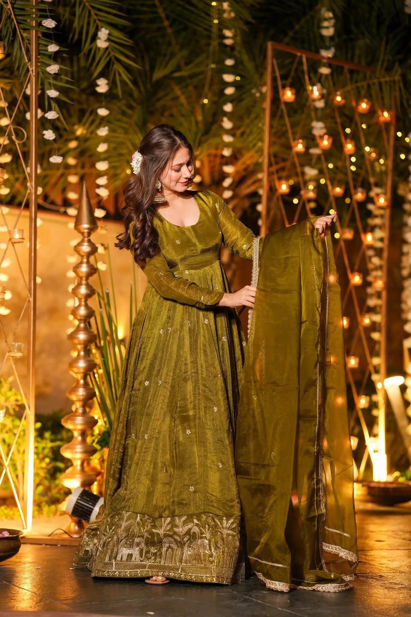 Designer Crunchy Silk Anarkali Suit Set