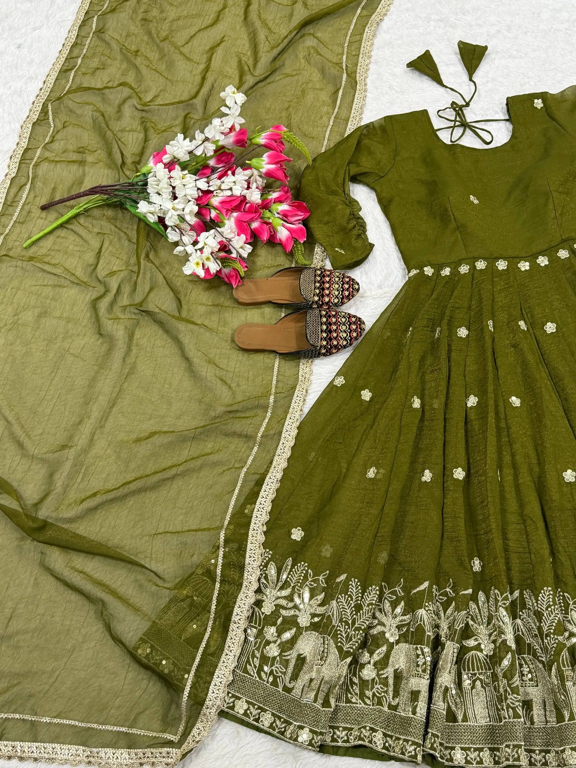 Designer Crunchy Silk Anarkali Suit Set