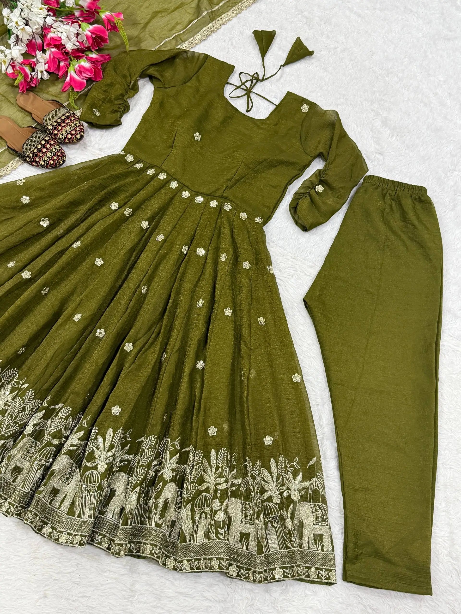 Designer Crunchy Silk Anarkali Suit Set