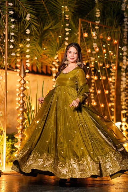 Designer Crunchy Silk Anarkali Suit Set