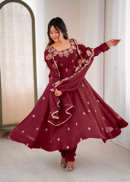 Designer Crunchy Silk Embroidered Gown Set