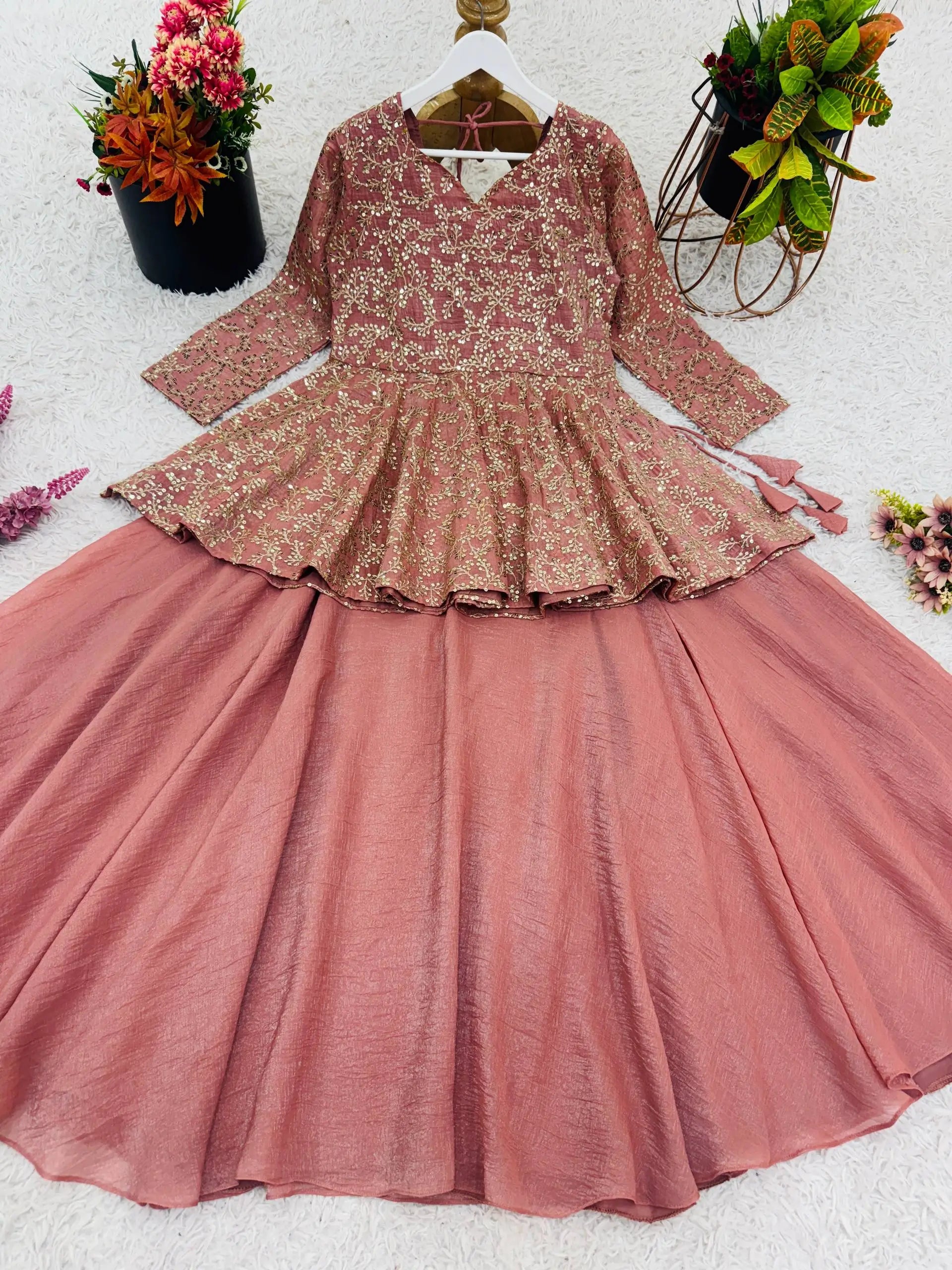 Designer Crunchy Silk Embroidered Peplum Top with Lehenga