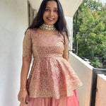 Designer Crunchy Silk Embroidered Peplum Top with Lehenga