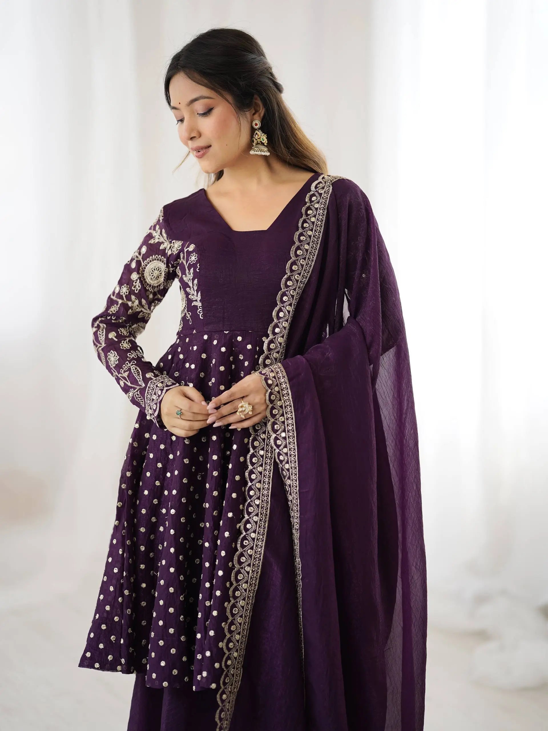 Designer Crunchy Silk Embroidered Sharara Suit Set