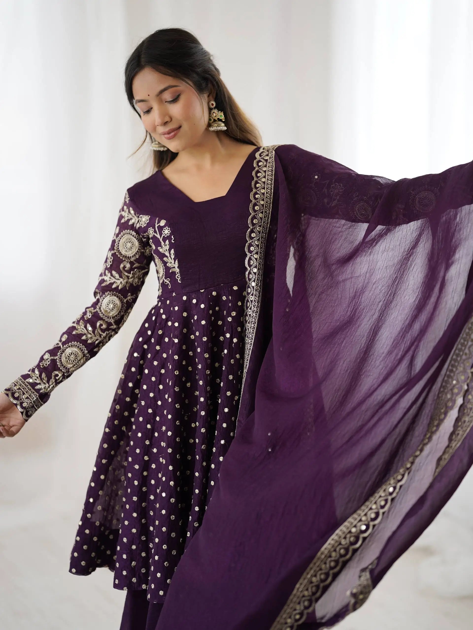 Designer Crunchy Silk Embroidered Sharara Suit Set