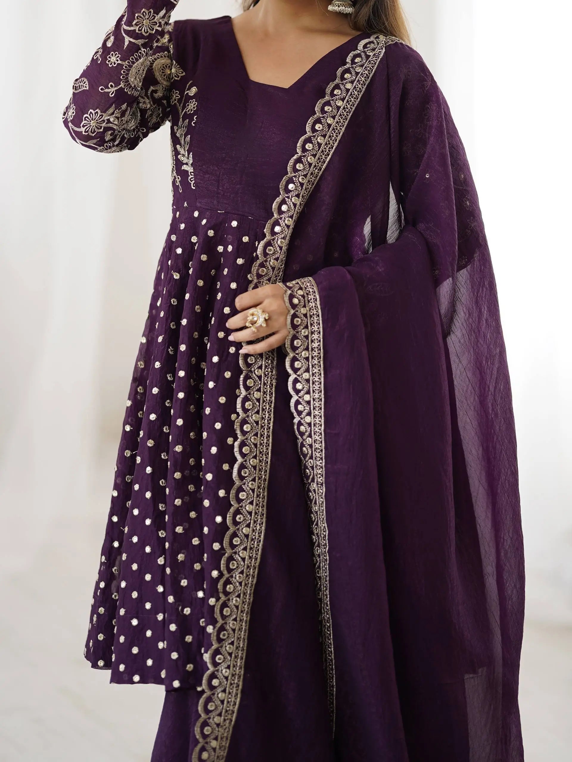 Designer Crunchy Silk Embroidered Sharara Suit Set