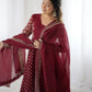 Designer Crunchy Silk Embroidered Sharara Suit Set