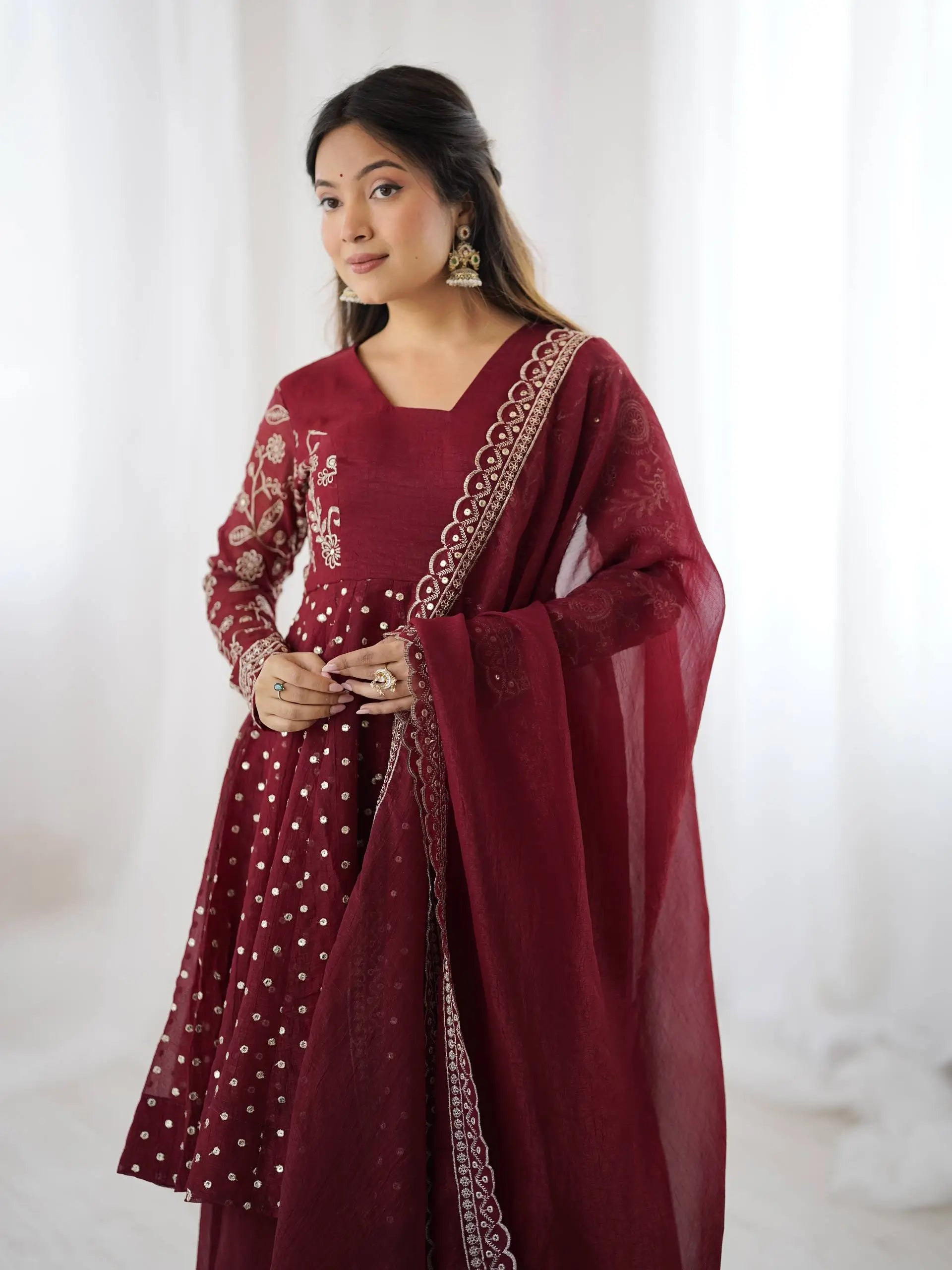 Designer Crunchy Silk Embroidered Sharara Suit Set