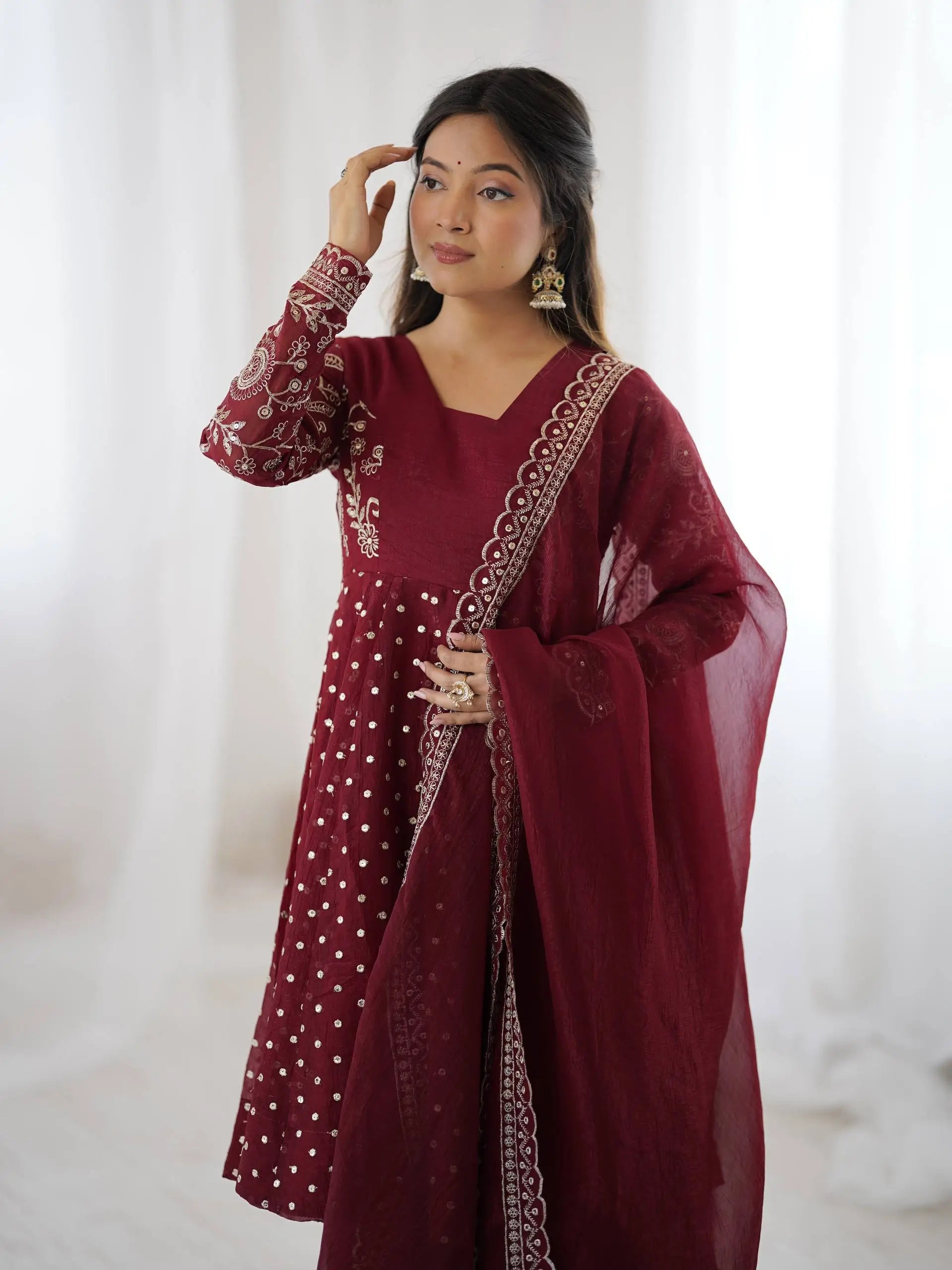 Designer Crunchy Silk Embroidered Sharara Suit Set