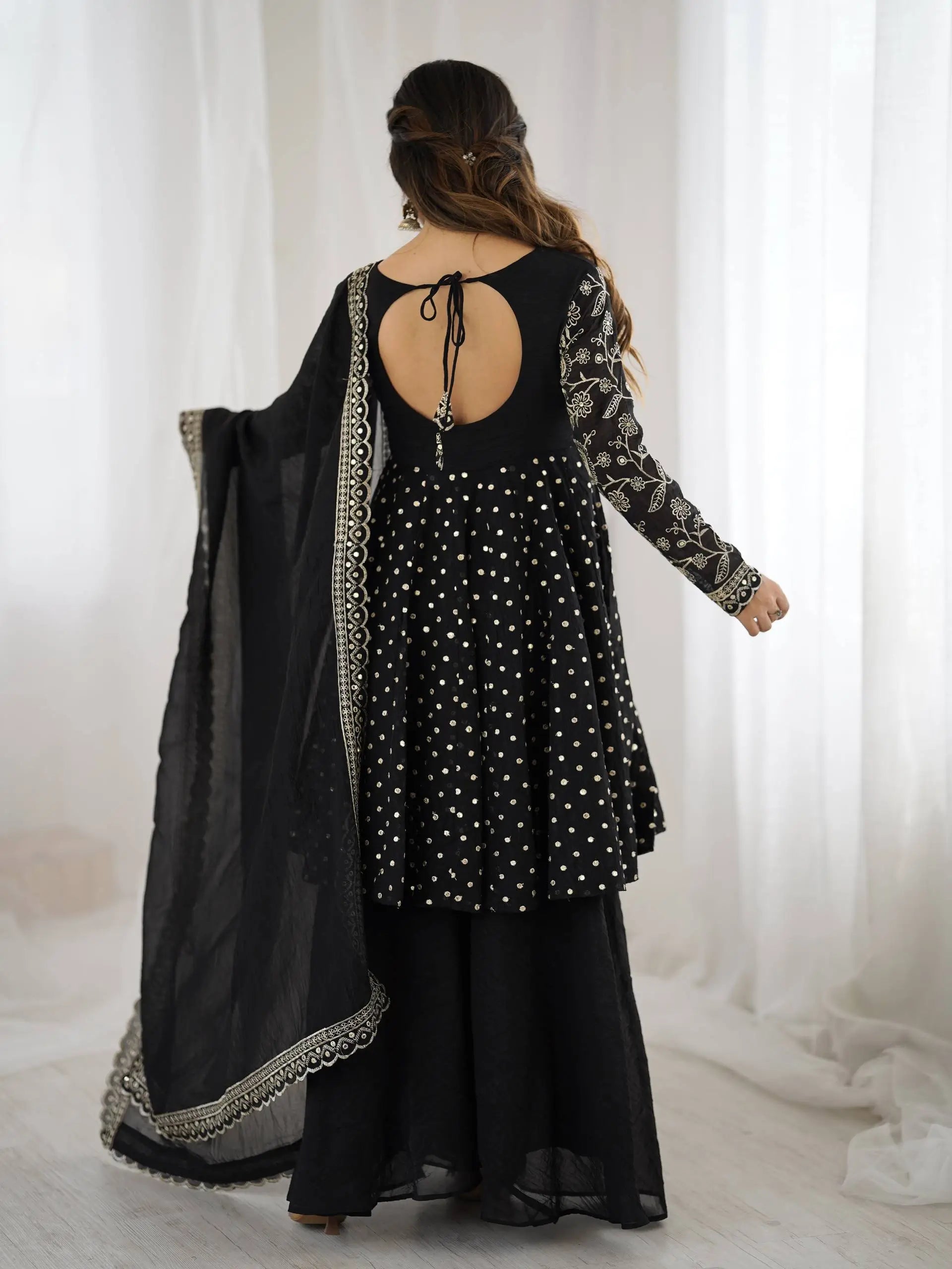 Designer Crunchy Silk Embroidered Sharara Suit Set