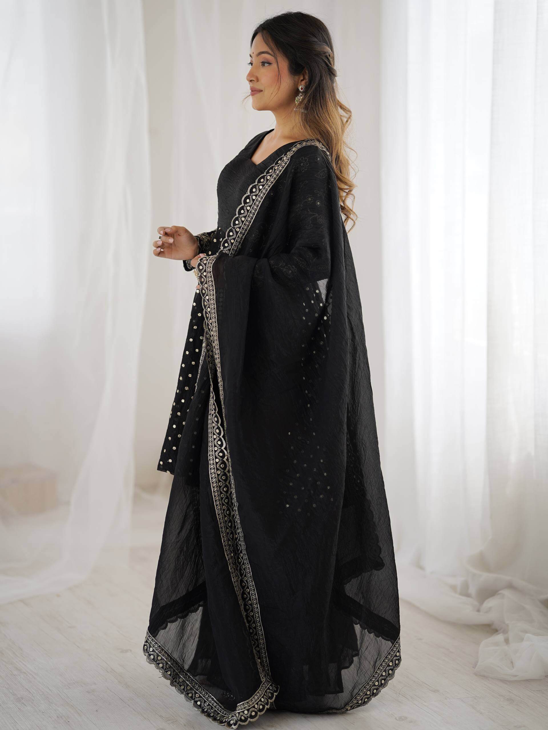Designer Crunchy Silk Embroidered Sharara Suit Set