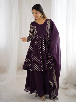 Designer Crunchy Silk Embroidered Sharara Suit Set