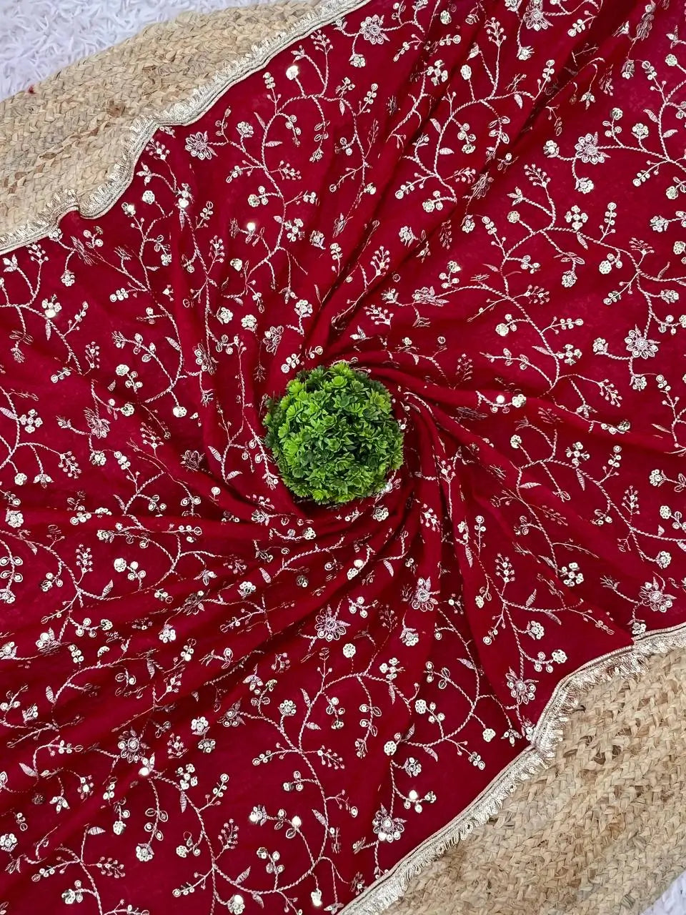 Designer Crunchy Silk Saree with Embroidery and Sequins