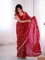 Designer Crunchy Silk Saree with Embroidery and Sequins