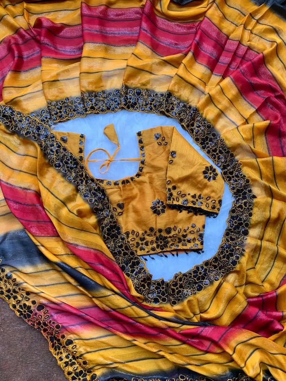 Designer Embroidered Chiffon Silk Saree with Stitched Blouse for Festive and Party Wear