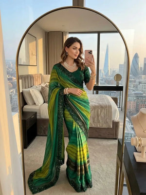Designer Embroidered Chiffon Silk Saree with Stitched Blouse for Festive and Party Wear