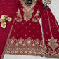 Designer Embroidered Chinon Top Palazzo and Dupatta Set