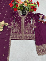 Designer Embroidered Chinon Top Palazzo and Dupatta Set
