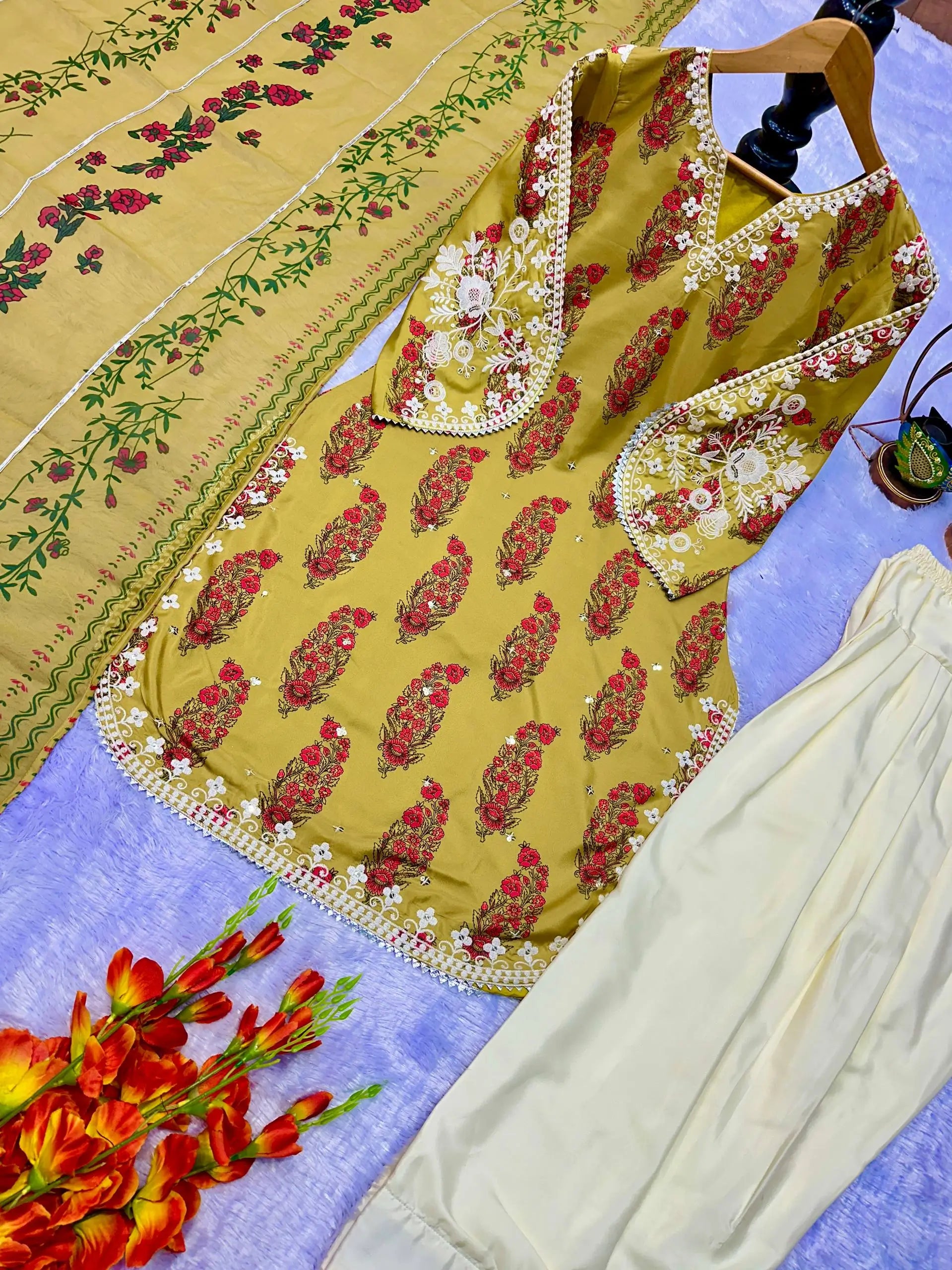 Designer Embroidered Farsi Suit Set for Festive and Family Occasions
