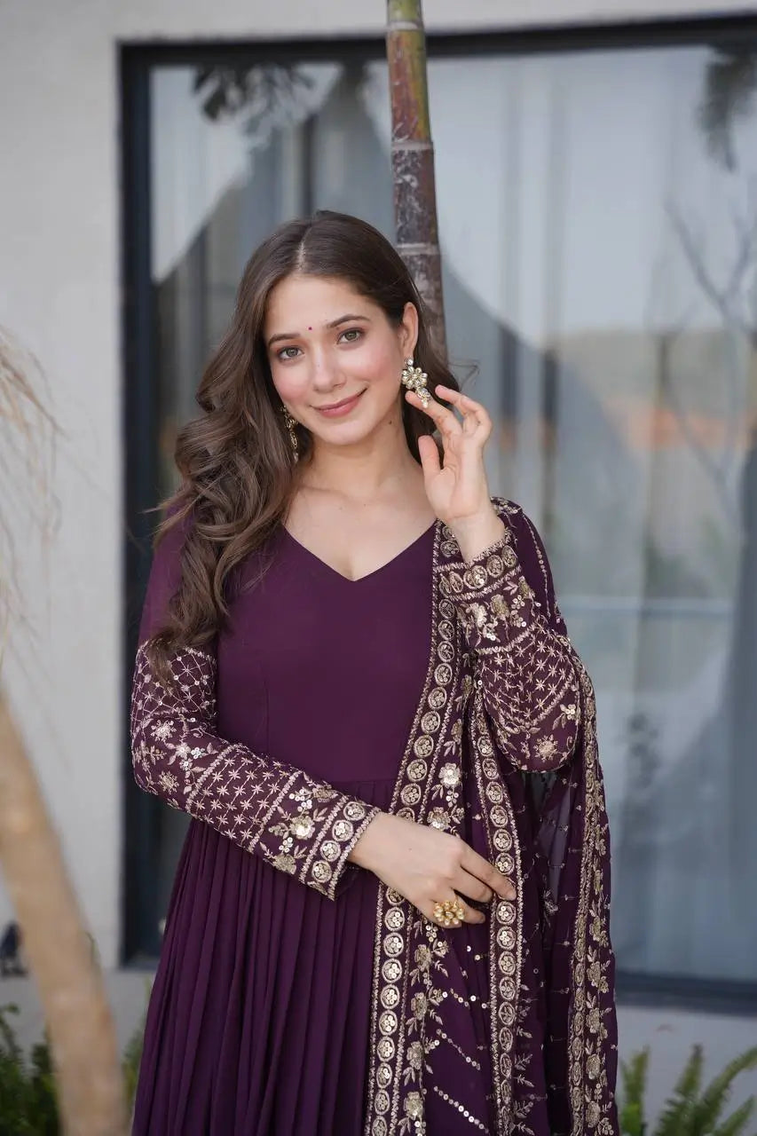 Designer Embroidered Faux Georgette Anarkali Gown with Dupatta