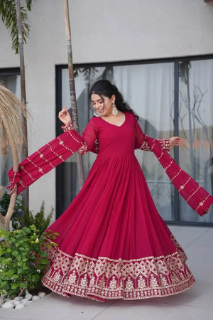 Designer Embroidered Faux Georgette Anarkali Gown with Dupatta