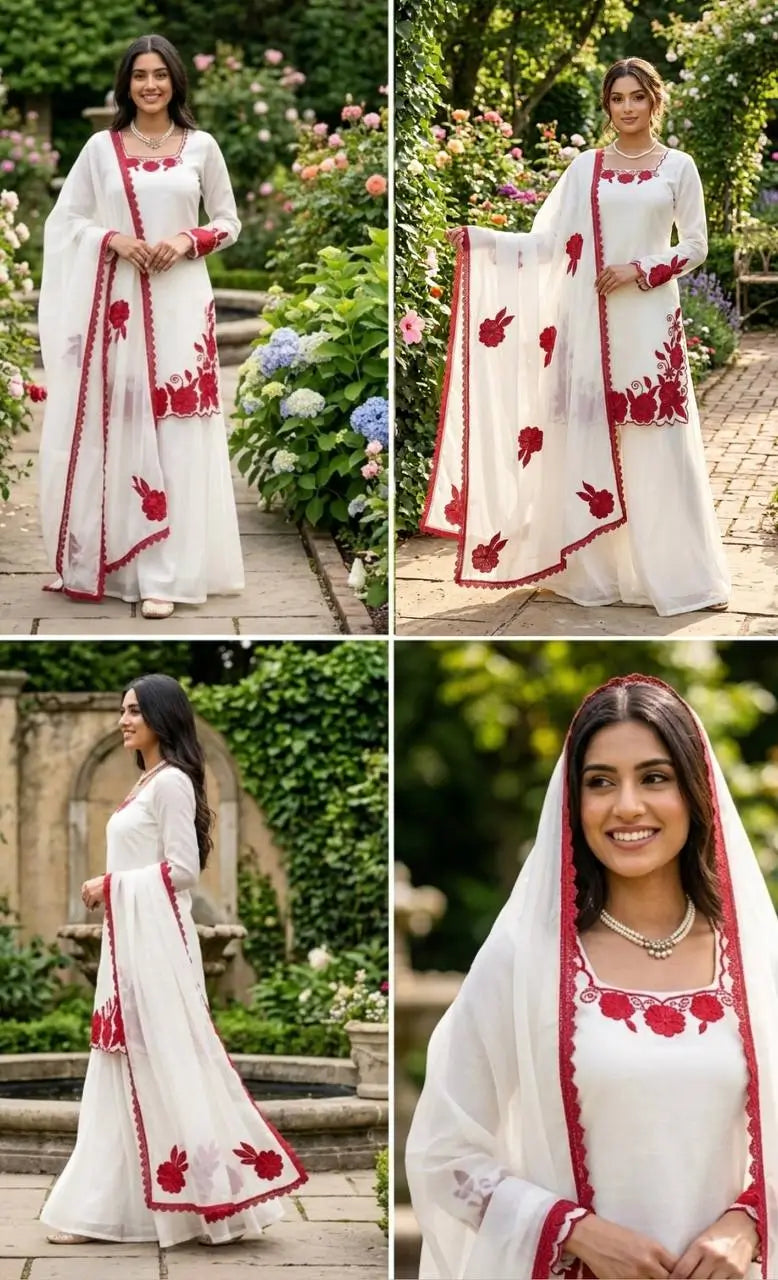 Designer Embroidered Fendy Silk Plazo Set for Festive and Party Wear