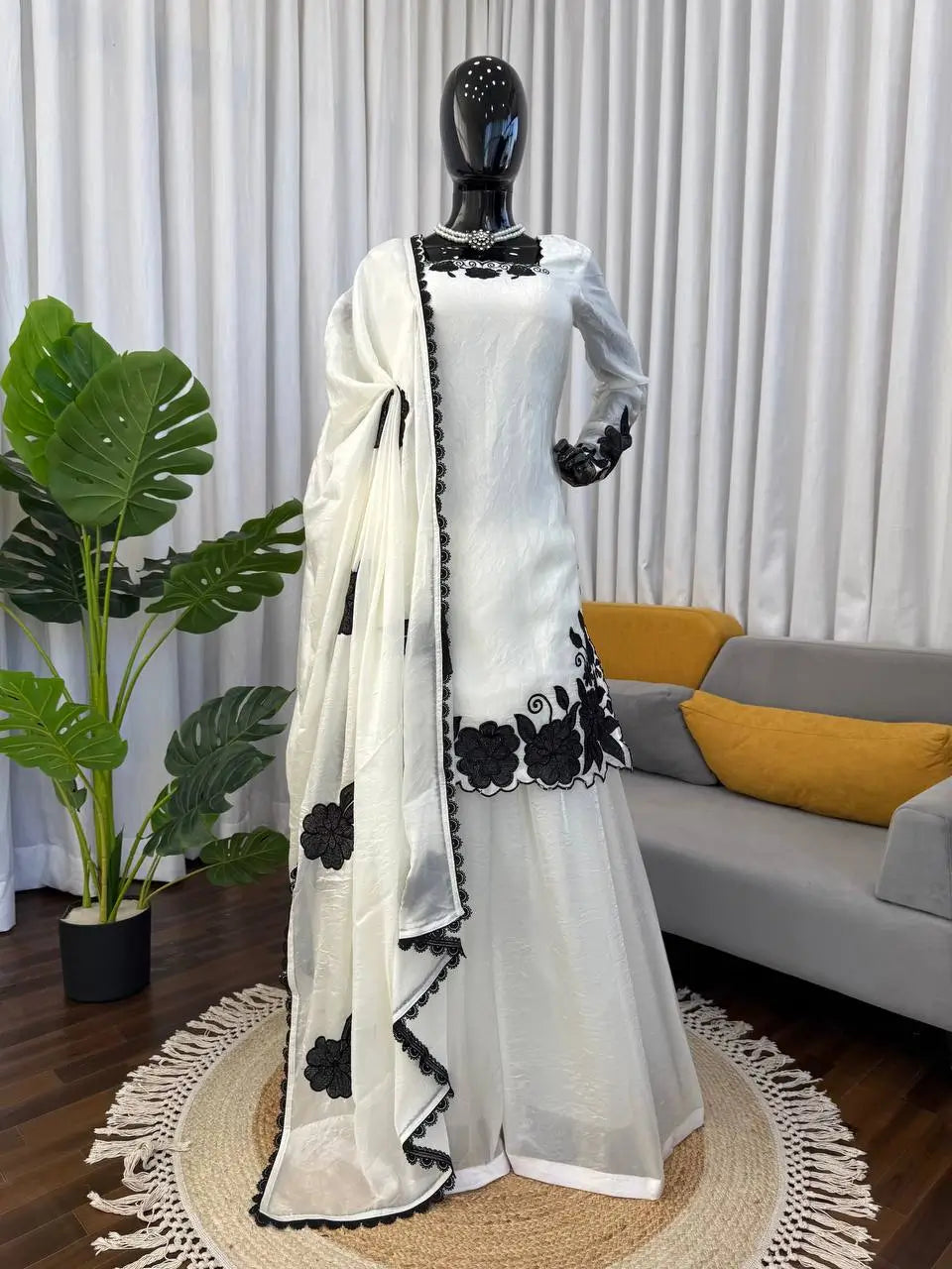 Designer Embroidered Fendy Silk Plazo Set for Festive and Party Wear