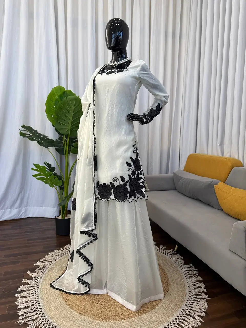 Designer Embroidered Fendy Silk Plazo Set for Festive and Party Wear