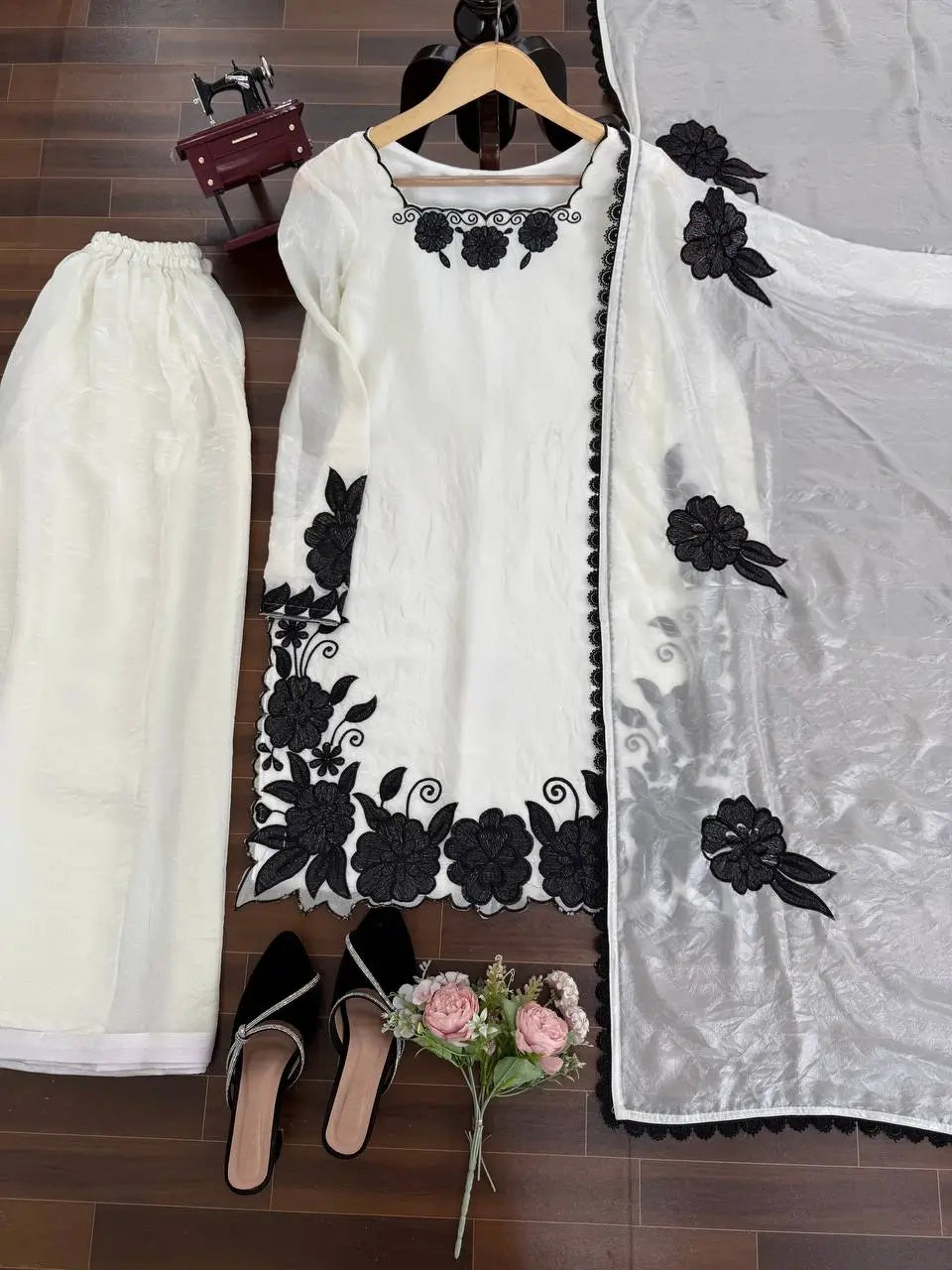 Designer Embroidered Fendy Silk Plazo Set for Festive and Party Wear