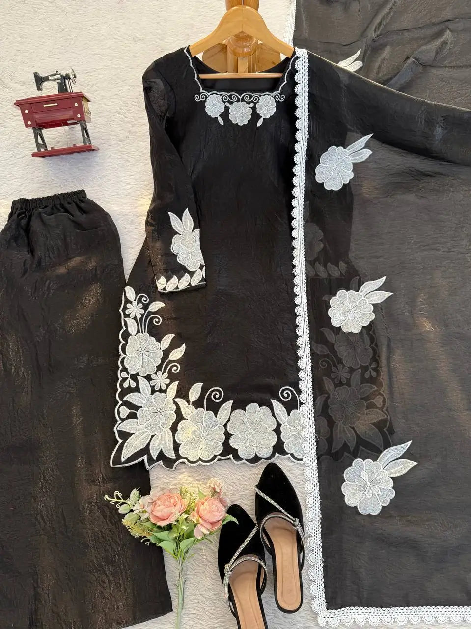 Designer Embroidered Fendy Silk Plazo Set for Festive and Party Wear