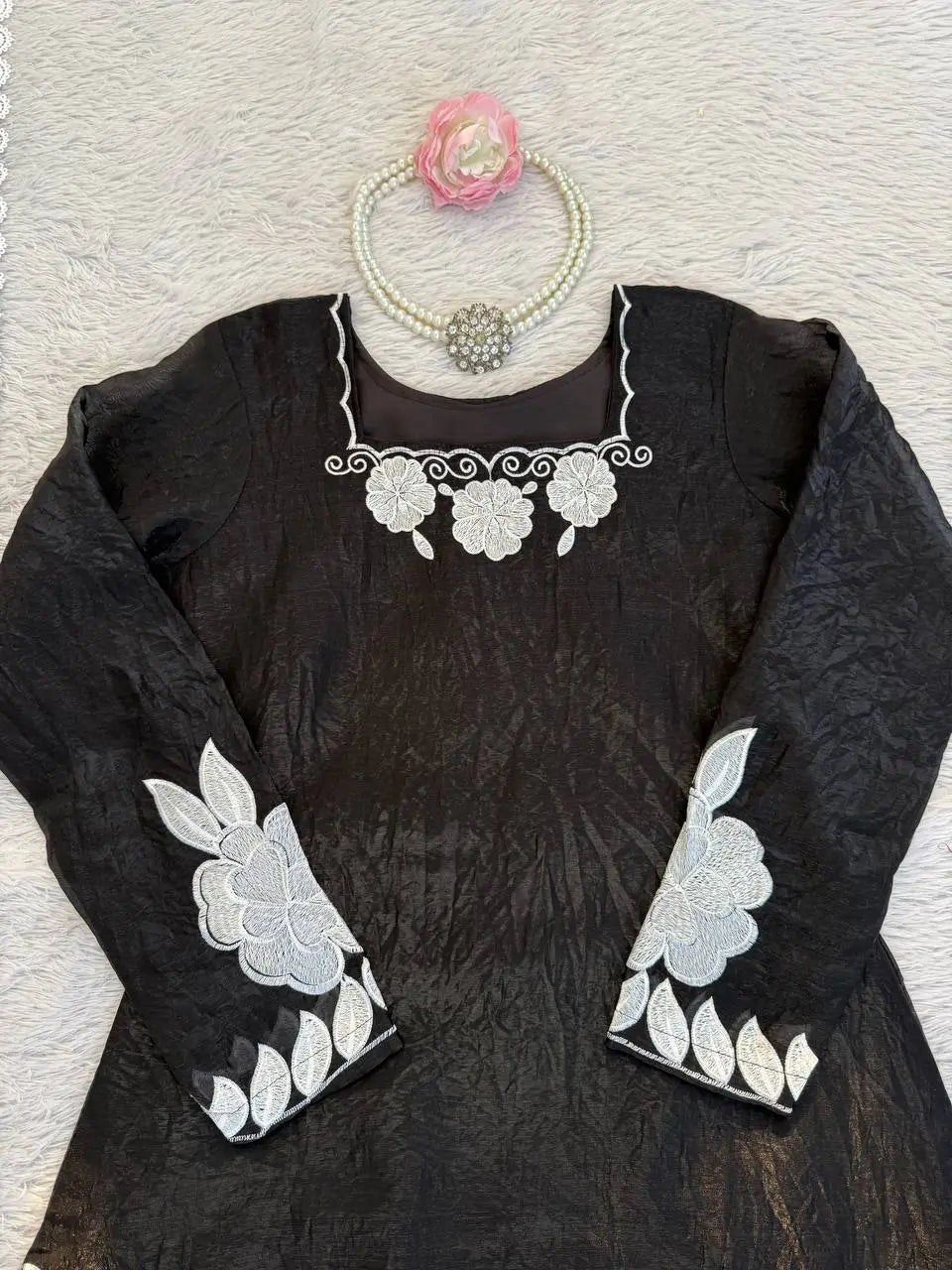 Designer Embroidered Fendy Silk Plazo Set for Festive and Party Wear